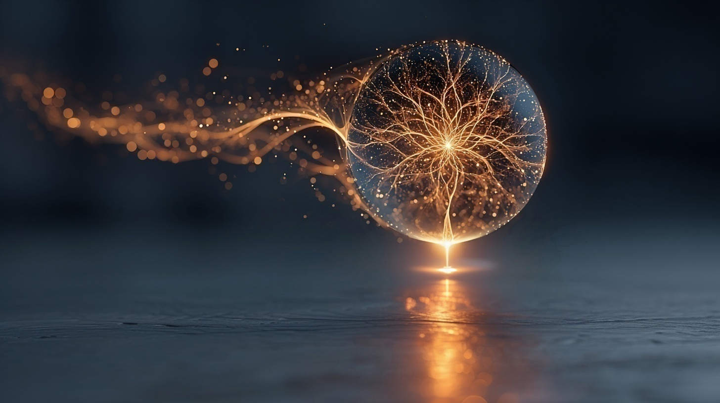 Orbe de inteligencia: red neuronal luminosa que representa el monitoreo con IA